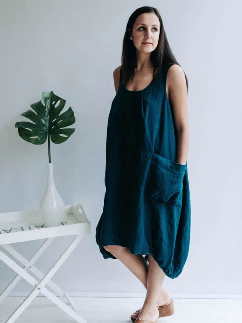 LOOSE LINEN DRESS 'DIANA', SLEEVELESS DRESS in Deep Teal